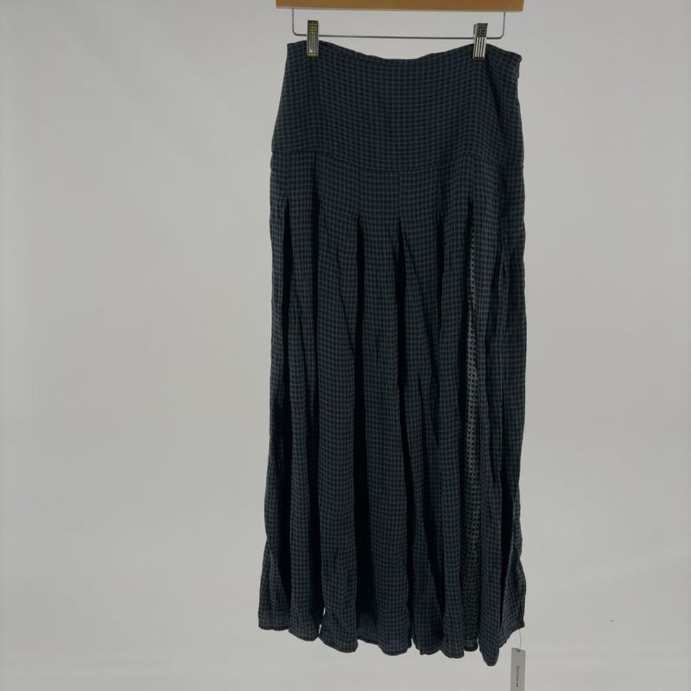 Reformation Dark Green Pleated Maxi Skirt with High Side Slit